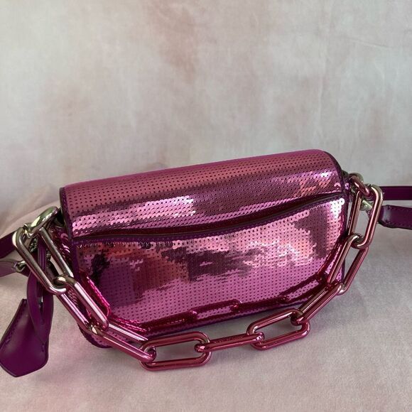 COACH Studio Baguette Shiny Sequin Dark Magenta Shoulder Crossbody Bag - Picture 4 of 6